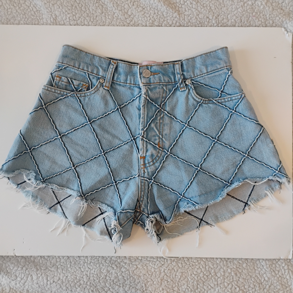 REVICE Light Blue Quilted Jean Shorts